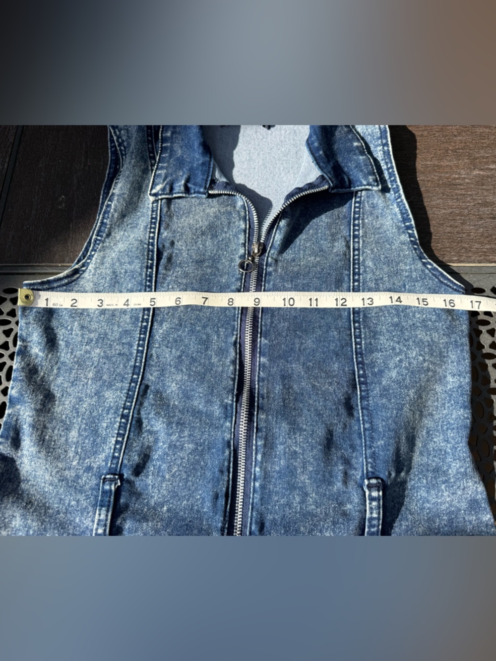 Sleeveless Blue Denim Midi Dress with Front Zip - Picture 9 of 11